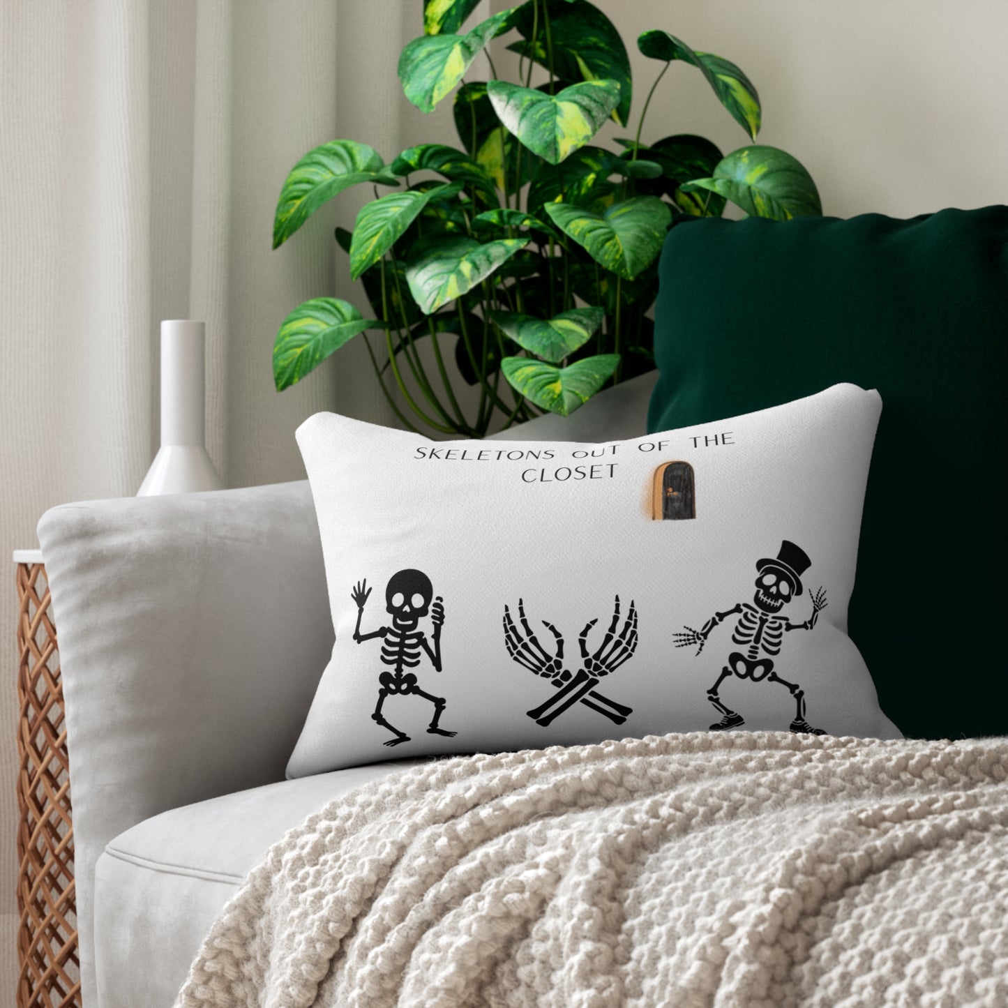 Skeletons Out of the Closet Pillow | Halloween Decor, Funny Home Accent, Spooky Gift, Unique Pillow, Gag Gift