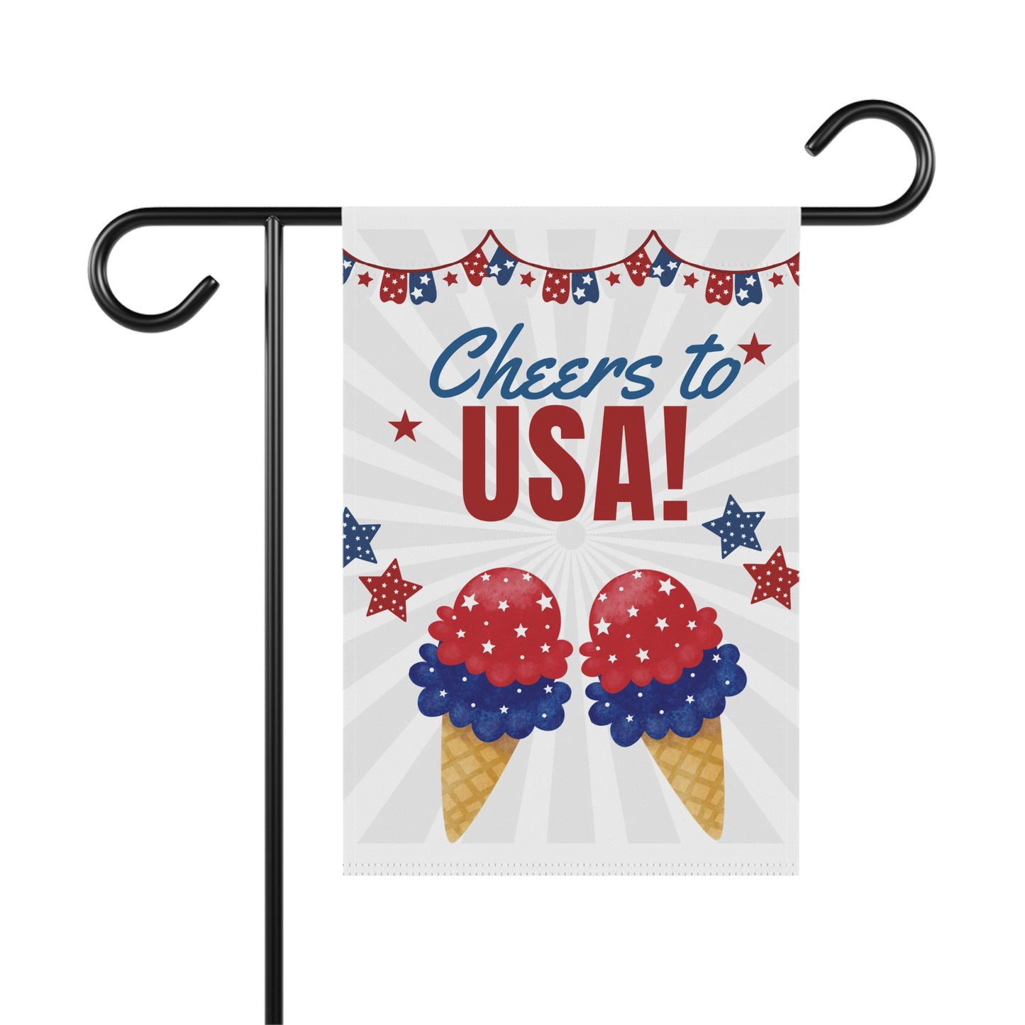 Cheers to USA! Patriotic Garden Flag — Fourth of July Yard Banner with Red White Blue Ice Cream Design