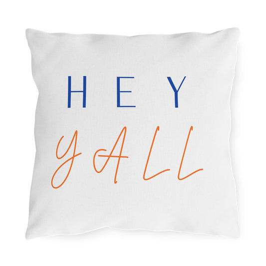 Hey Y'all Outdoor Pillow — Southern Script Accent Pillow for Porch & Patio
