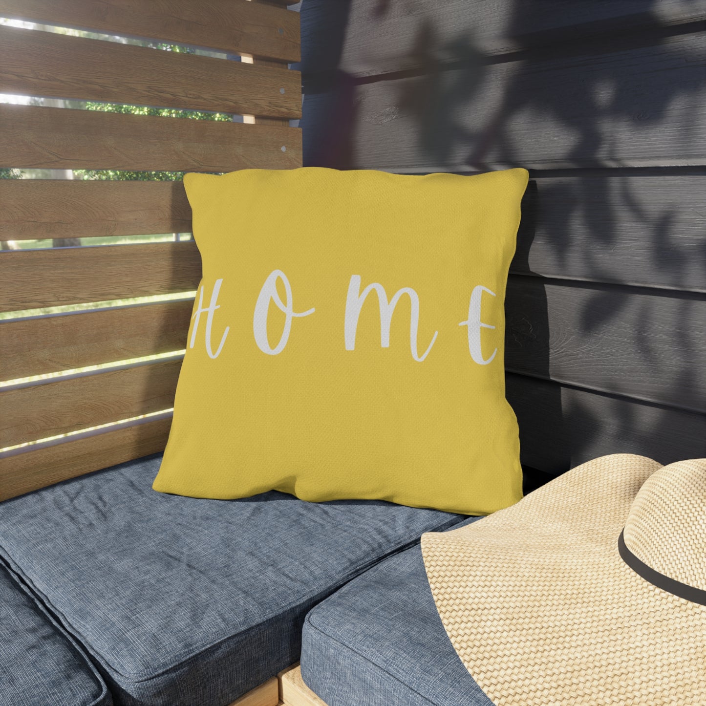 HOME Yellow Outdoor Pillow — Bright Farmhouse Patio Cushion