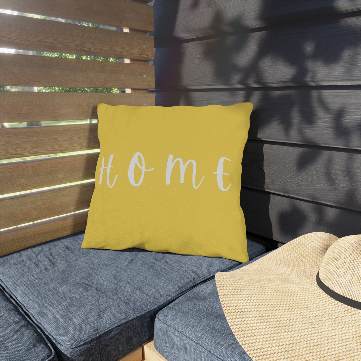 HOME Yellow Outdoor Pillow — Bright Farmhouse Patio Cushion