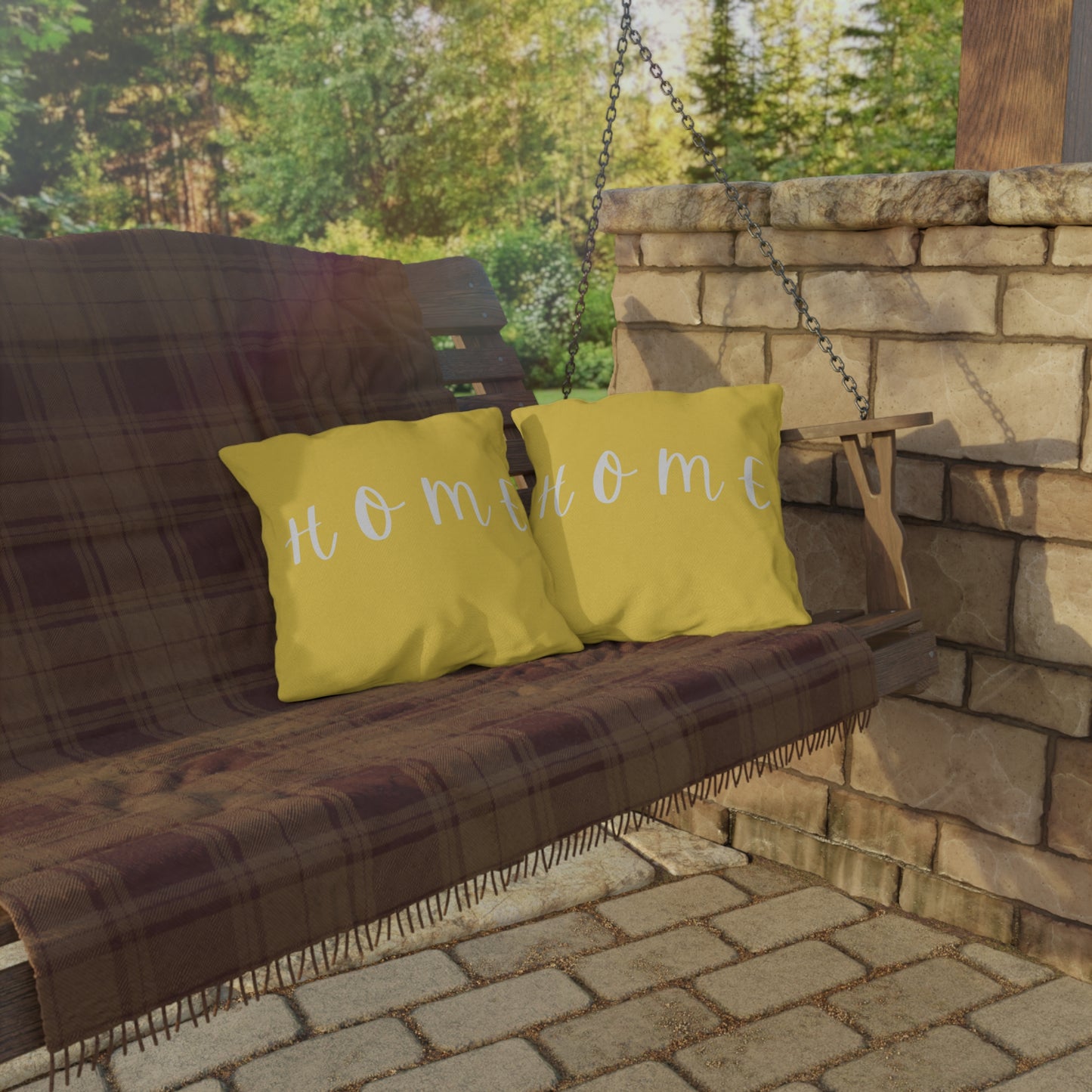 HOME Yellow Outdoor Pillow — Bright Farmhouse Patio Cushion