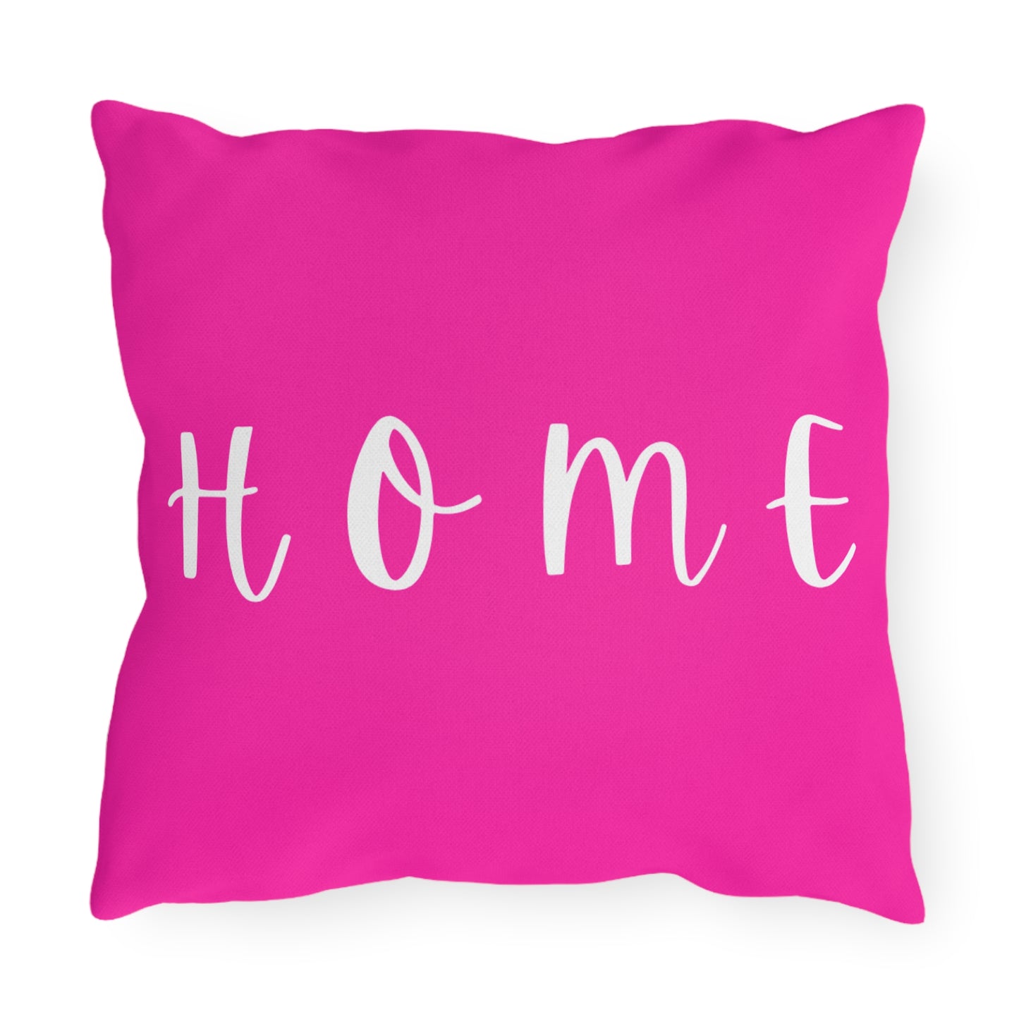 Home Script Outdoor Pillow — Hot Pink Decorative Patio Cushion