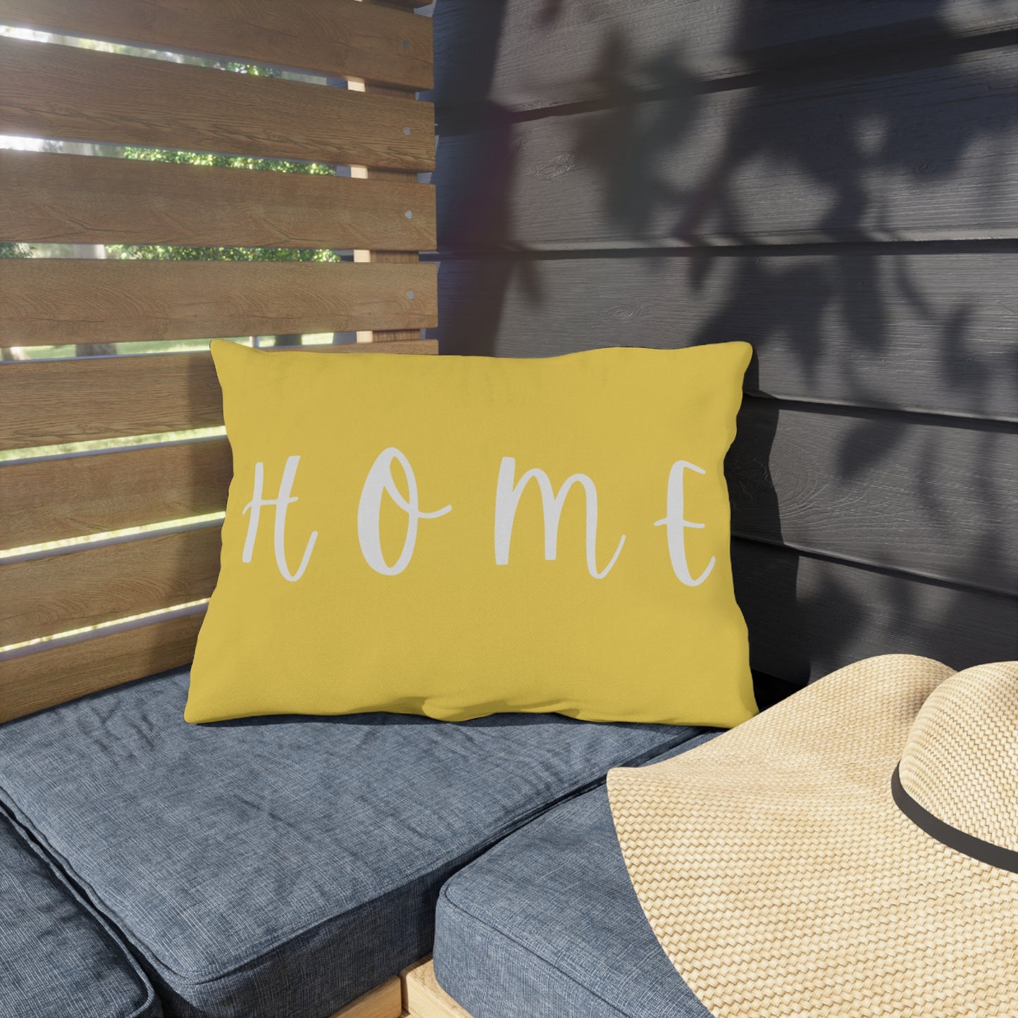 HOME Yellow Outdoor Pillow — Bright Farmhouse Patio Cushion