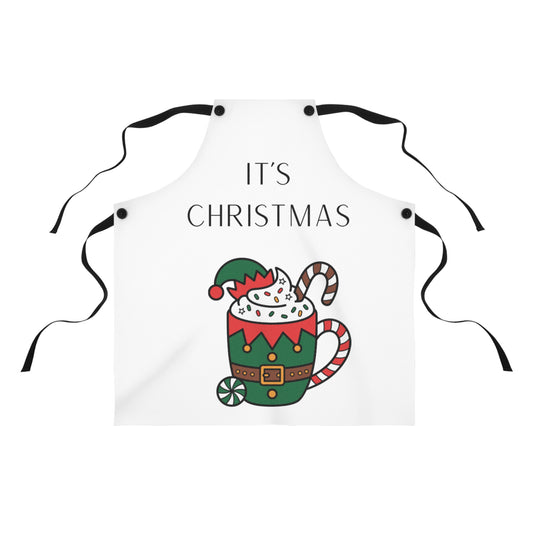 Christmas Hot Cocoa Apron — "It's Christmas" Holiday Kitchen Apron