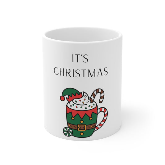 Christmas Mug 11oz - "It's Christmas" Festive Elf Hot Cocoa Cup