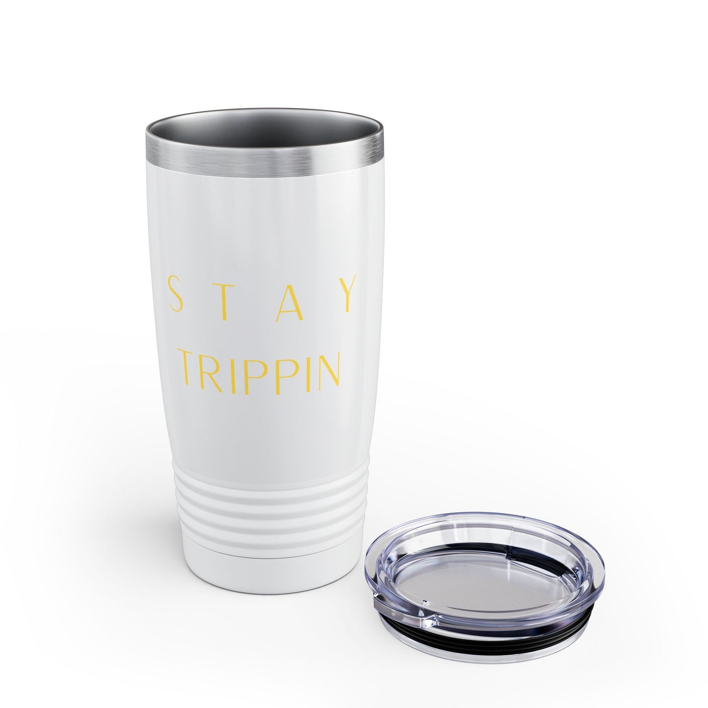 20oz Stainless Tumbler — "Stay Trippin" Yellow Script Travel Cup