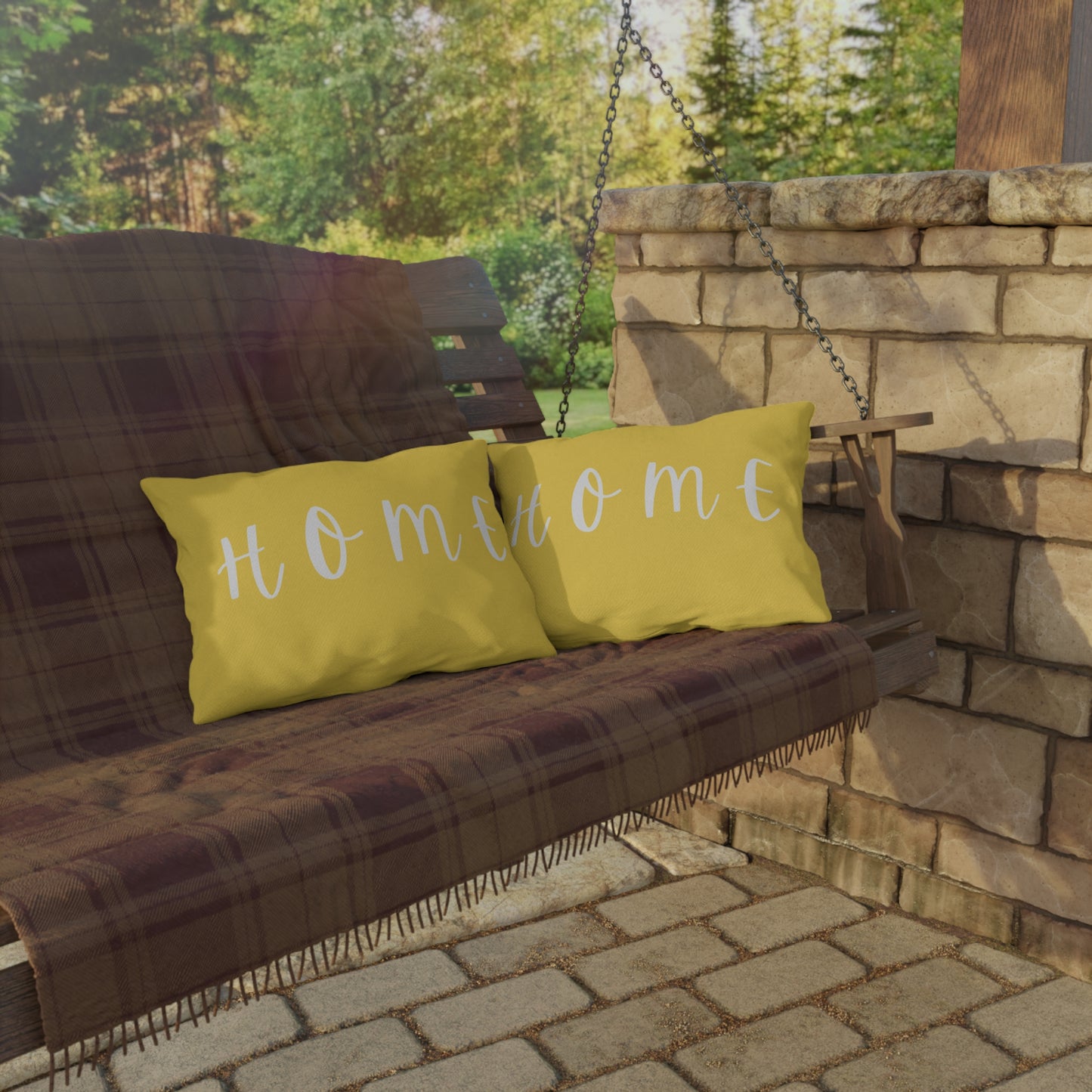 HOME Yellow Outdoor Pillow — Bright Farmhouse Patio Cushion