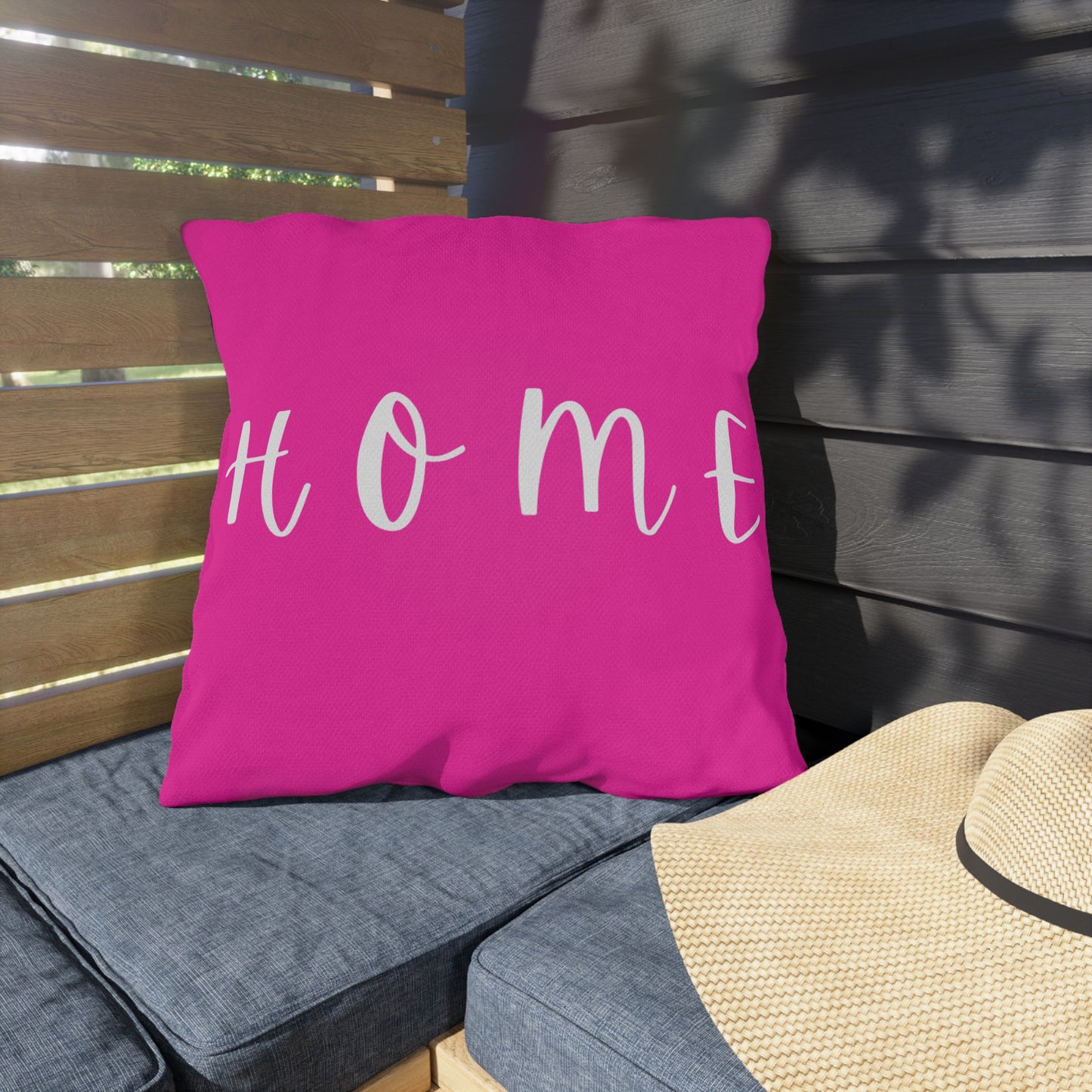 Home Script Outdoor Pillow — Hot Pink Decorative Patio Cushion