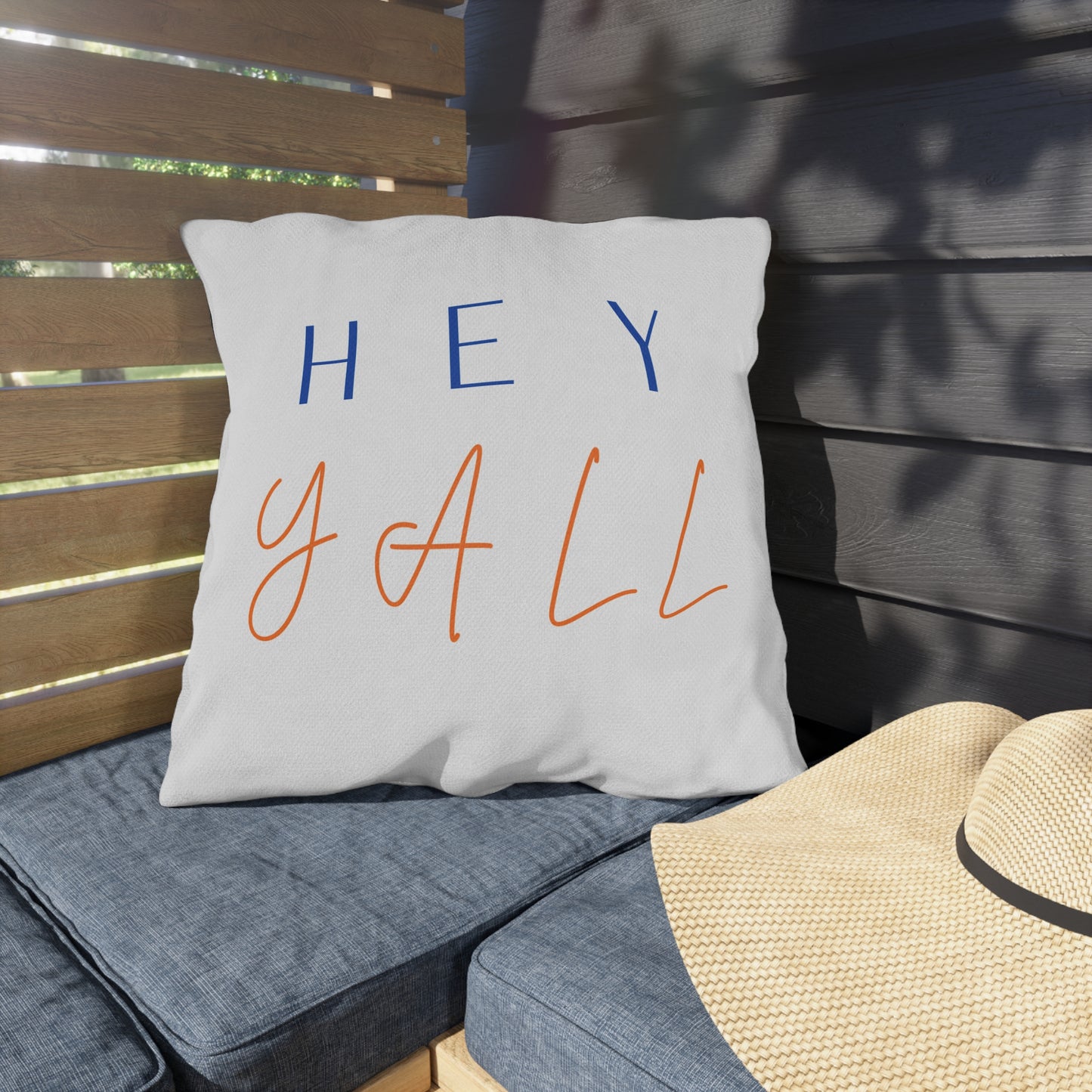 Hey Y'all Outdoor Pillow — Southern Script Accent Pillow for Porch & Patio