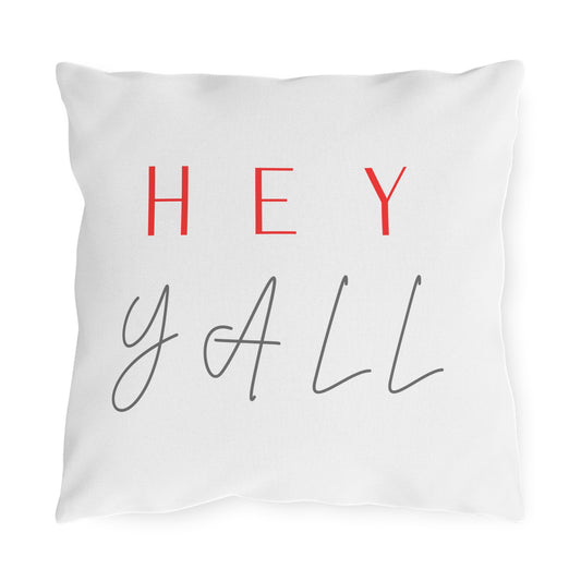 Hey Y'all Outdoor Pillow — Southern Script Decorative Throw Pillow for Patio & Porch