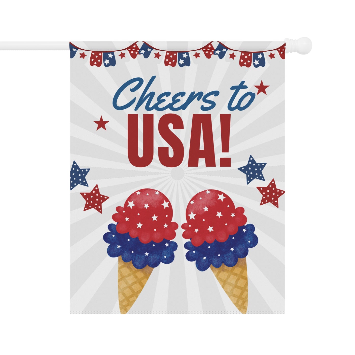 Cheers to USA! Patriotic Garden Flag — Fourth of July Yard Banner with Red White Blue Ice Cream Design
