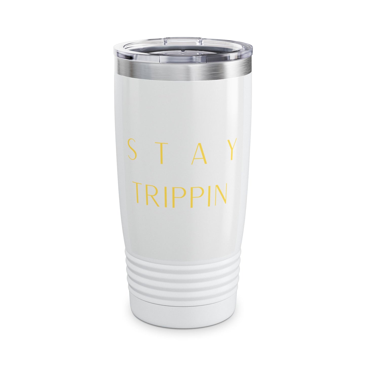 20oz Stainless Tumbler — "Stay Trippin" Yellow Script Travel Cup