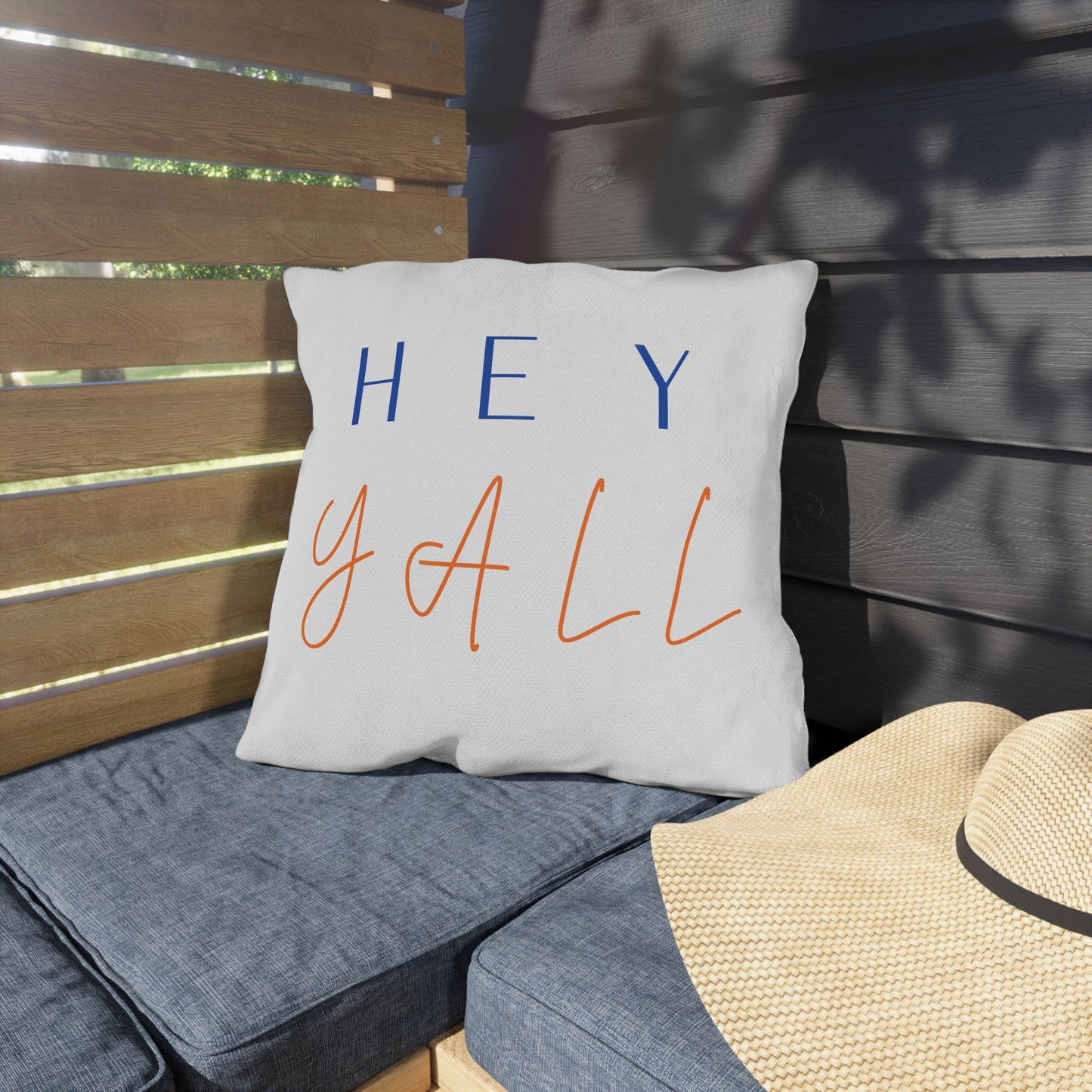 Hey Y'all Outdoor Pillow — Southern Script Accent Pillow for Porch & Patio