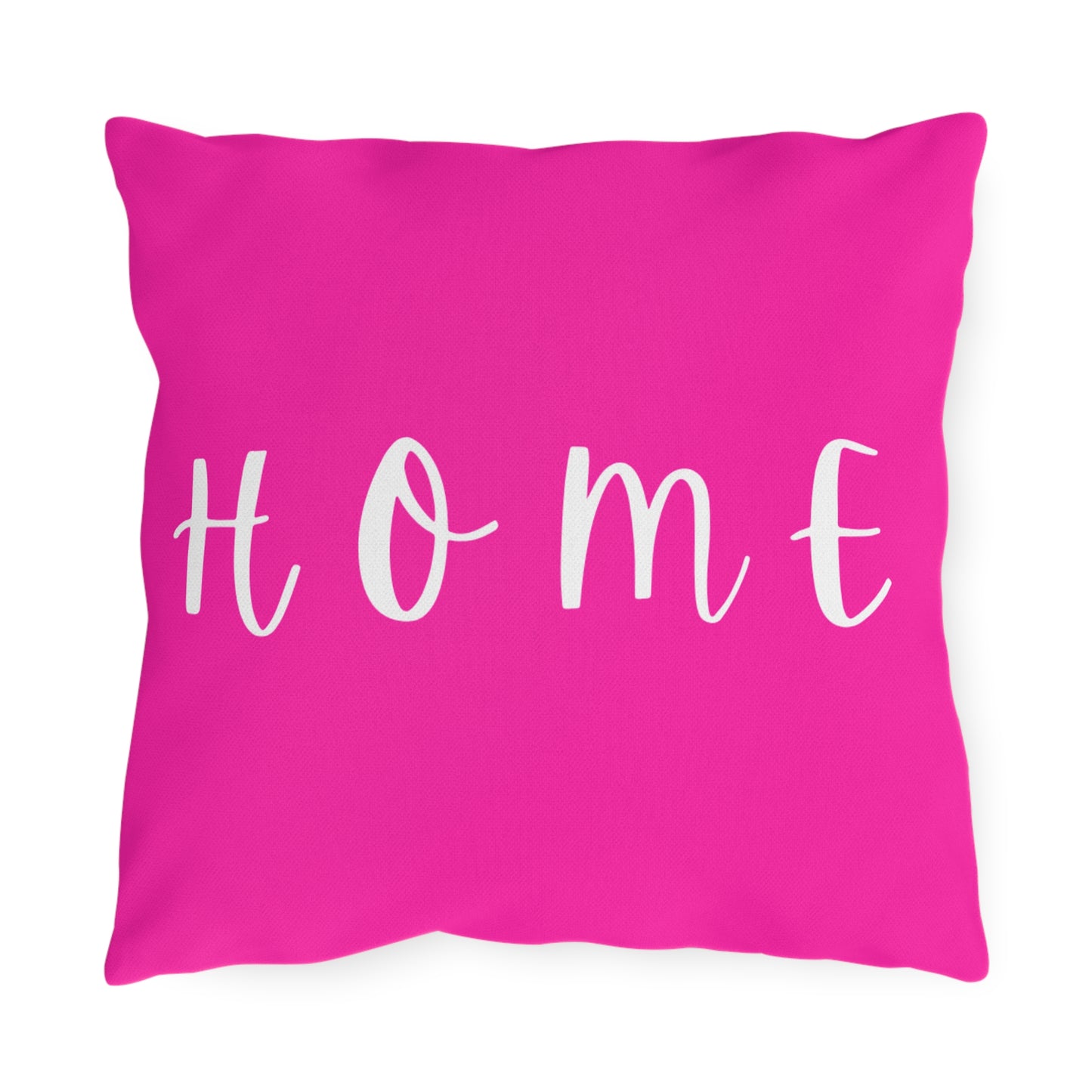 Home Script Outdoor Pillow — Hot Pink Decorative Patio Cushion