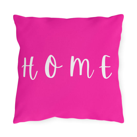 Home Script Outdoor Pillow — Hot Pink Decorative Patio Cushion