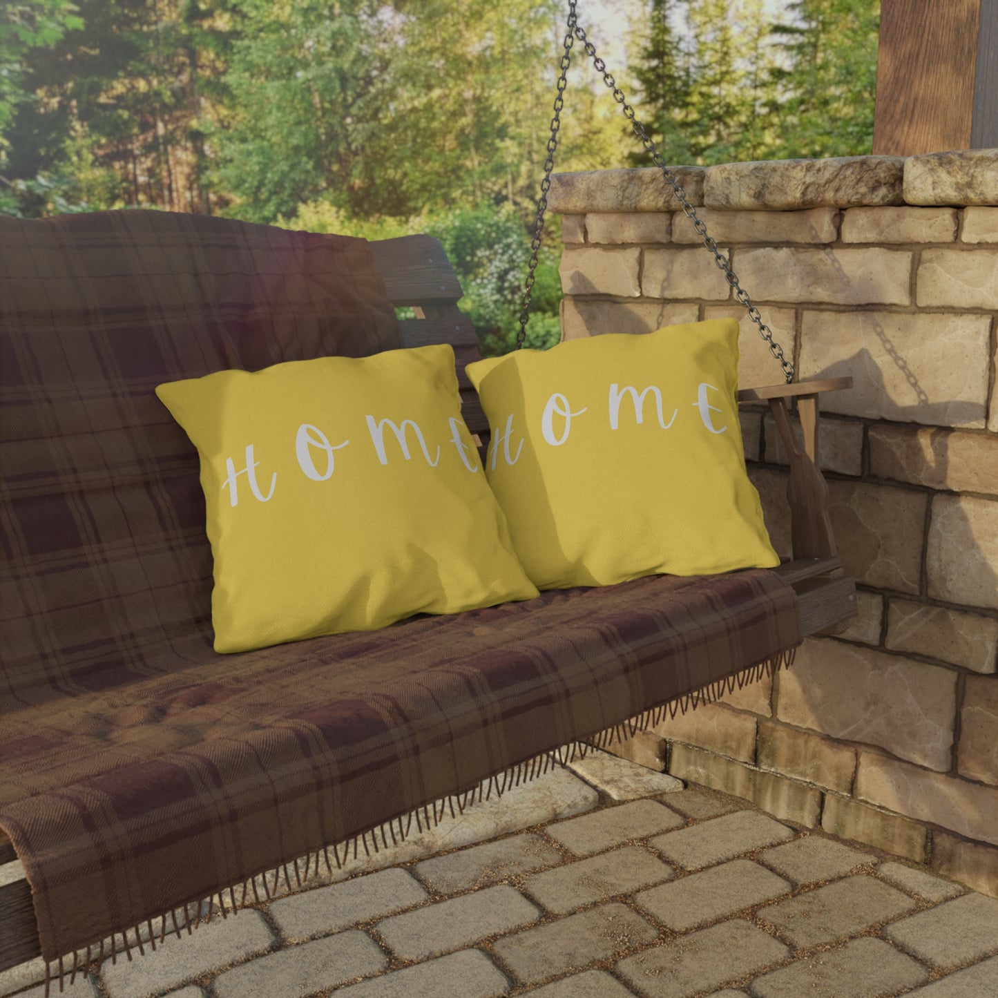HOME Yellow Outdoor Pillow — Bright Farmhouse Patio Cushion