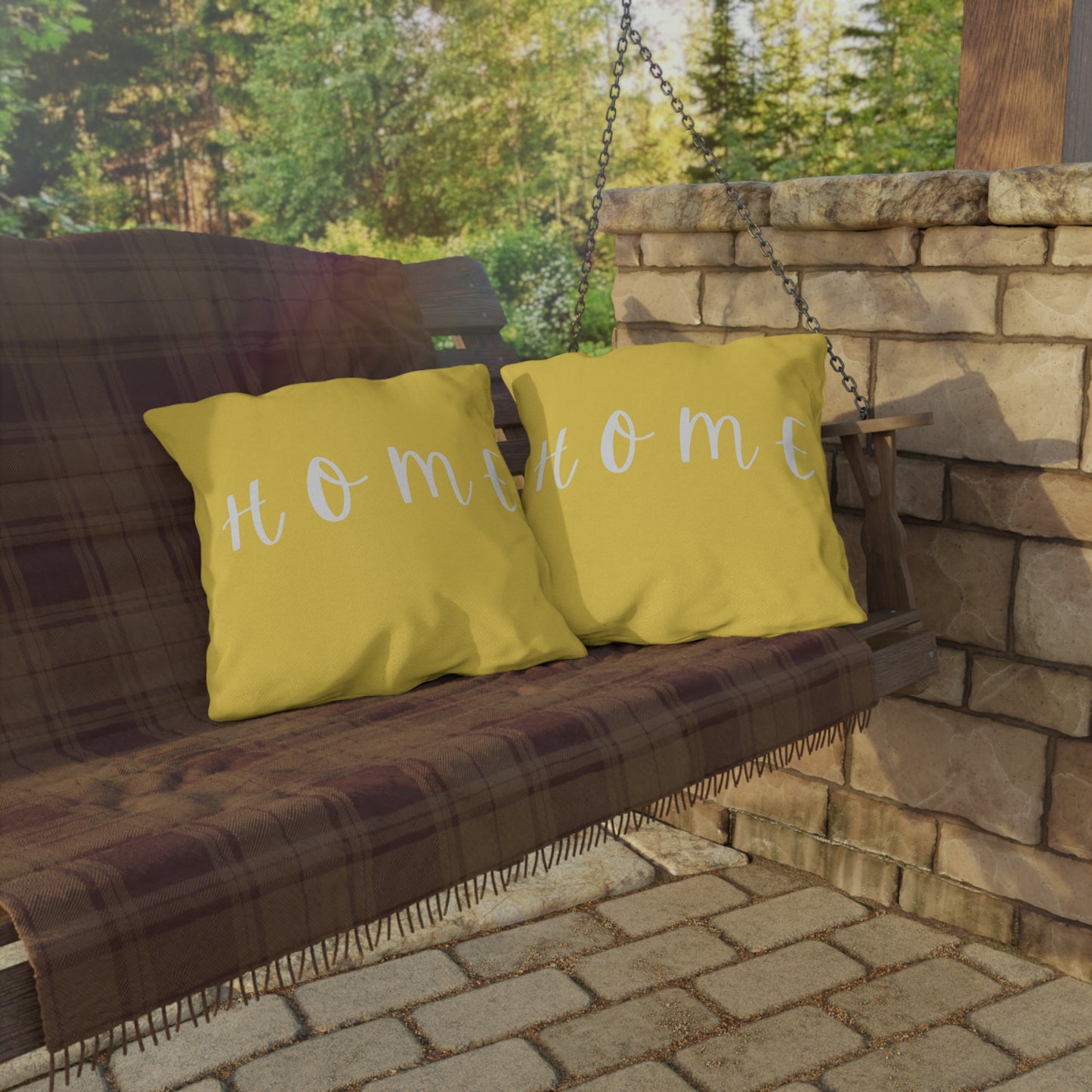 HOME Yellow Outdoor Pillow — Bright Farmhouse Patio Cushion