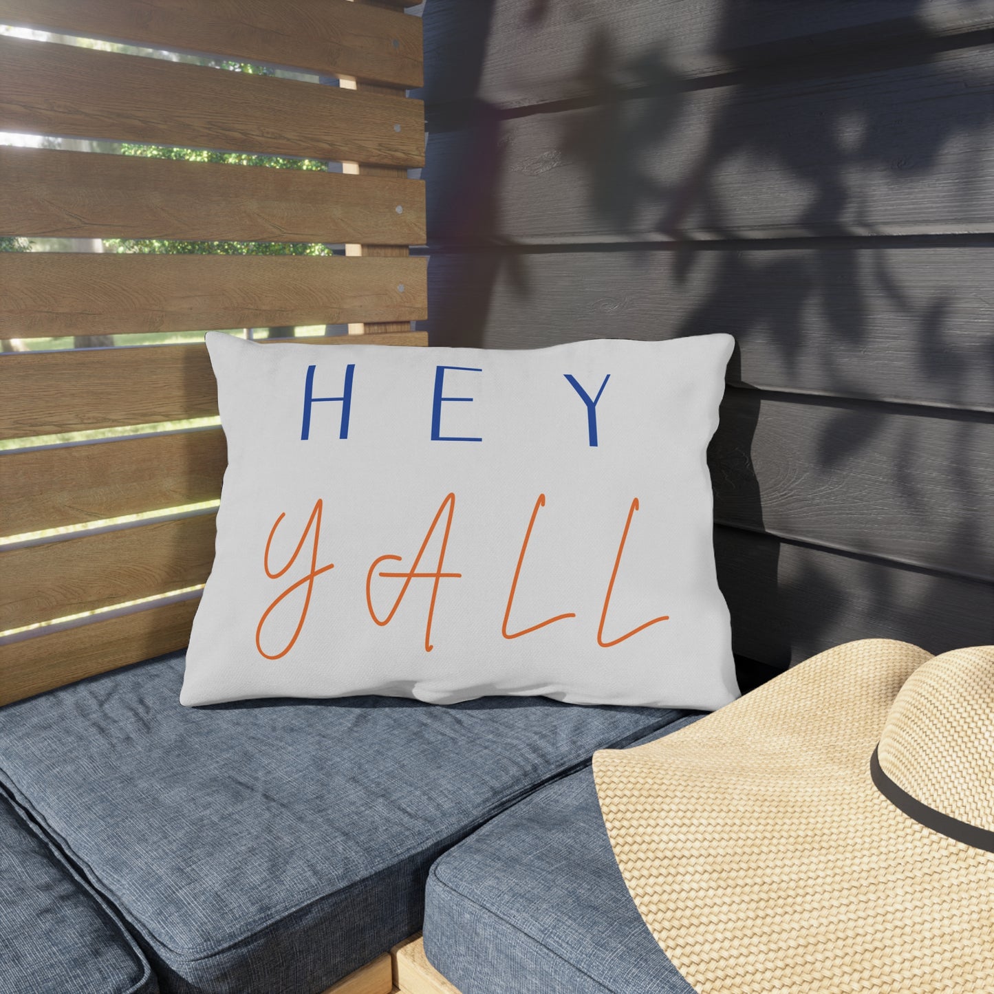 Hey Y'all Outdoor Pillow — Southern Script Accent Pillow for Porch & Patio