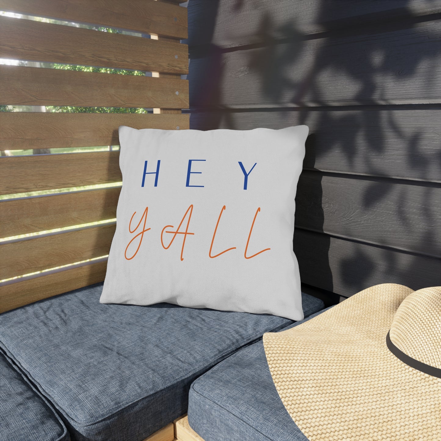Hey Y'all Outdoor Pillow — Southern Script Accent Pillow for Porch & Patio