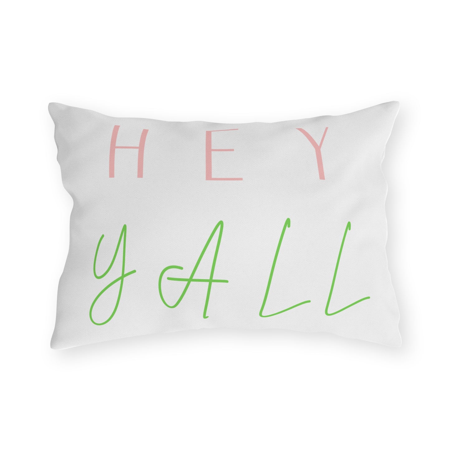 Outdoor Pillow — "HEY Y'ALL" Pastel Script Accent Pillow for Porch & Patio