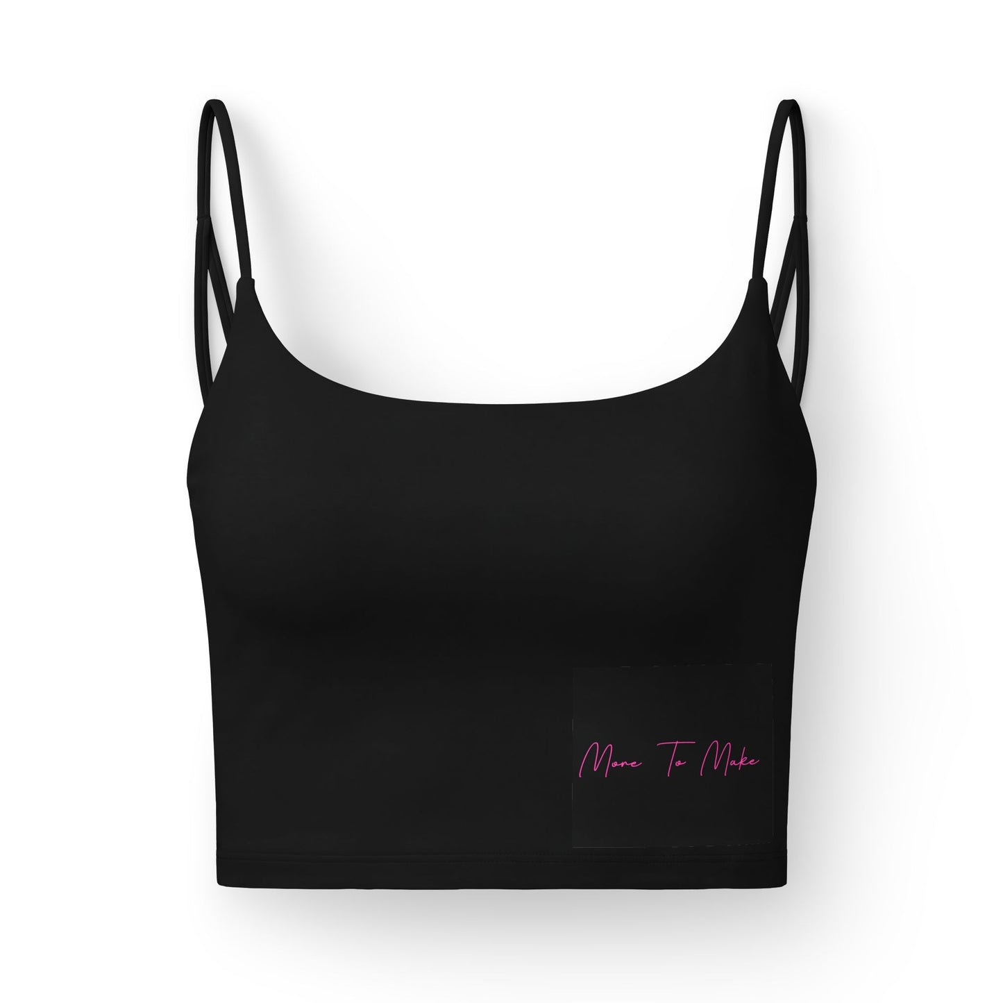 Women's Luxe Bra — Minimal Black Crop Bralette with Neon Script Accent- More To Make