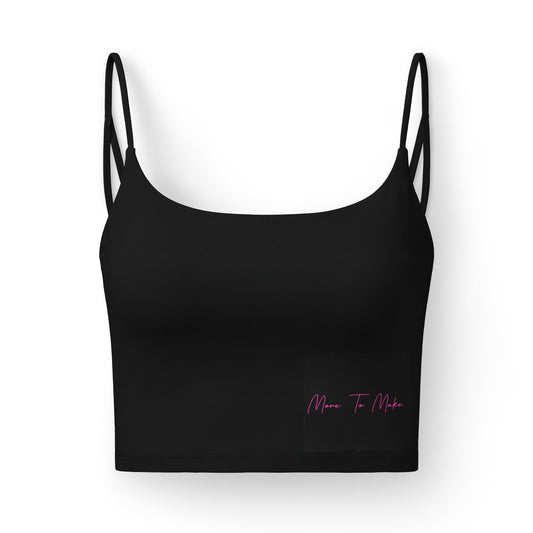 Women's Luxe Bra — Minimal Black Crop Bralette with Neon Script Accent- More To Make