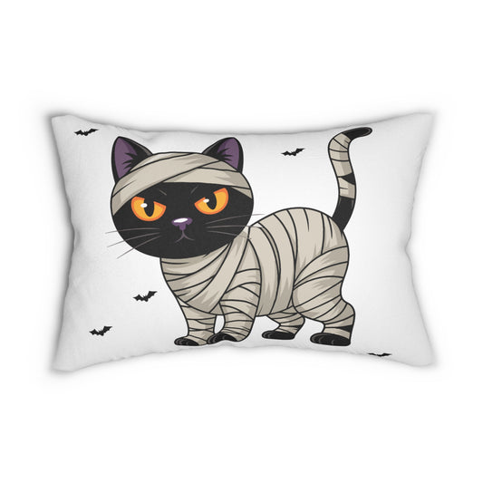 Halloween Cat Lumbar Pillow, Spooky Home Decor, Mummy Cat Cushion, Halloween Gift, Autumn Decor